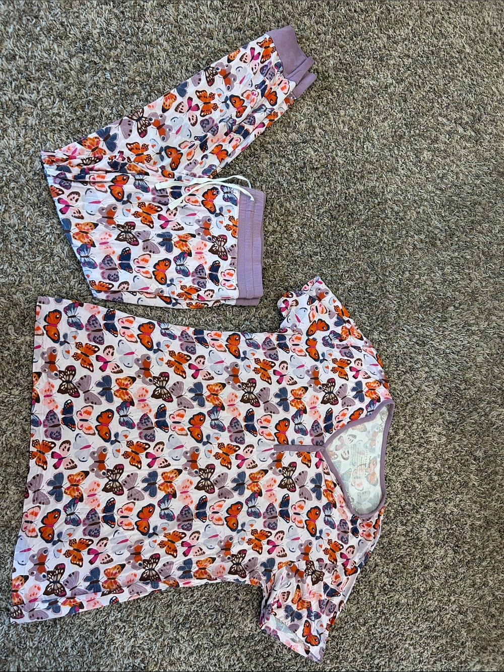 Little Sleepies Lunaluxe Bamboo Pajama Set Medium Pink Butterfly Henley Joggers